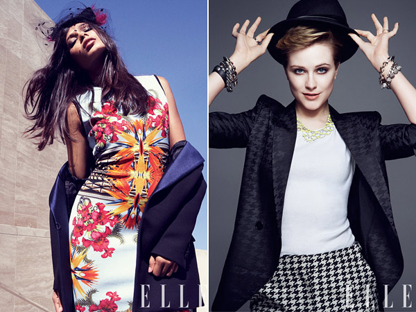 freida pinto and evan rachel wood elle magazine