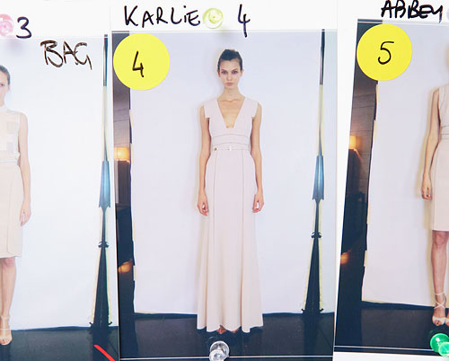 Karlie Kloss lineup board backstage Elie Saab Spring 2012 show