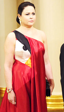 Teija Vesterbacka  Angry Birds-inspired dress  Finnish Presidential Palace