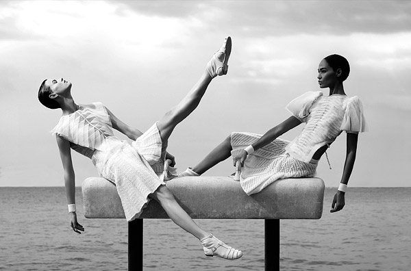 Saskia de Brauw  Joan Smalls balance beam Chanel Spring 2012 campaign