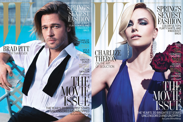 Brad Pitt Charlize Theron W magazine February covers