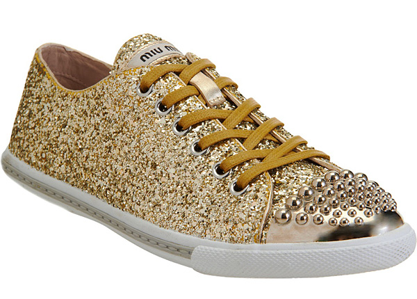 Barneys New York Miu Miu gold sneaker