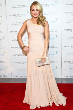 Carrie Underwood blush Herve Leger by Max Azria gown